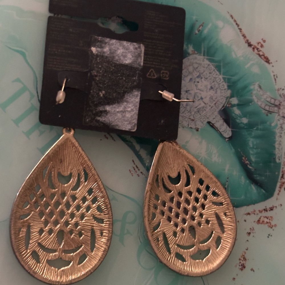 Forever 21 Gold and Blue Teardrop Earrings - Picture 3 of 3
